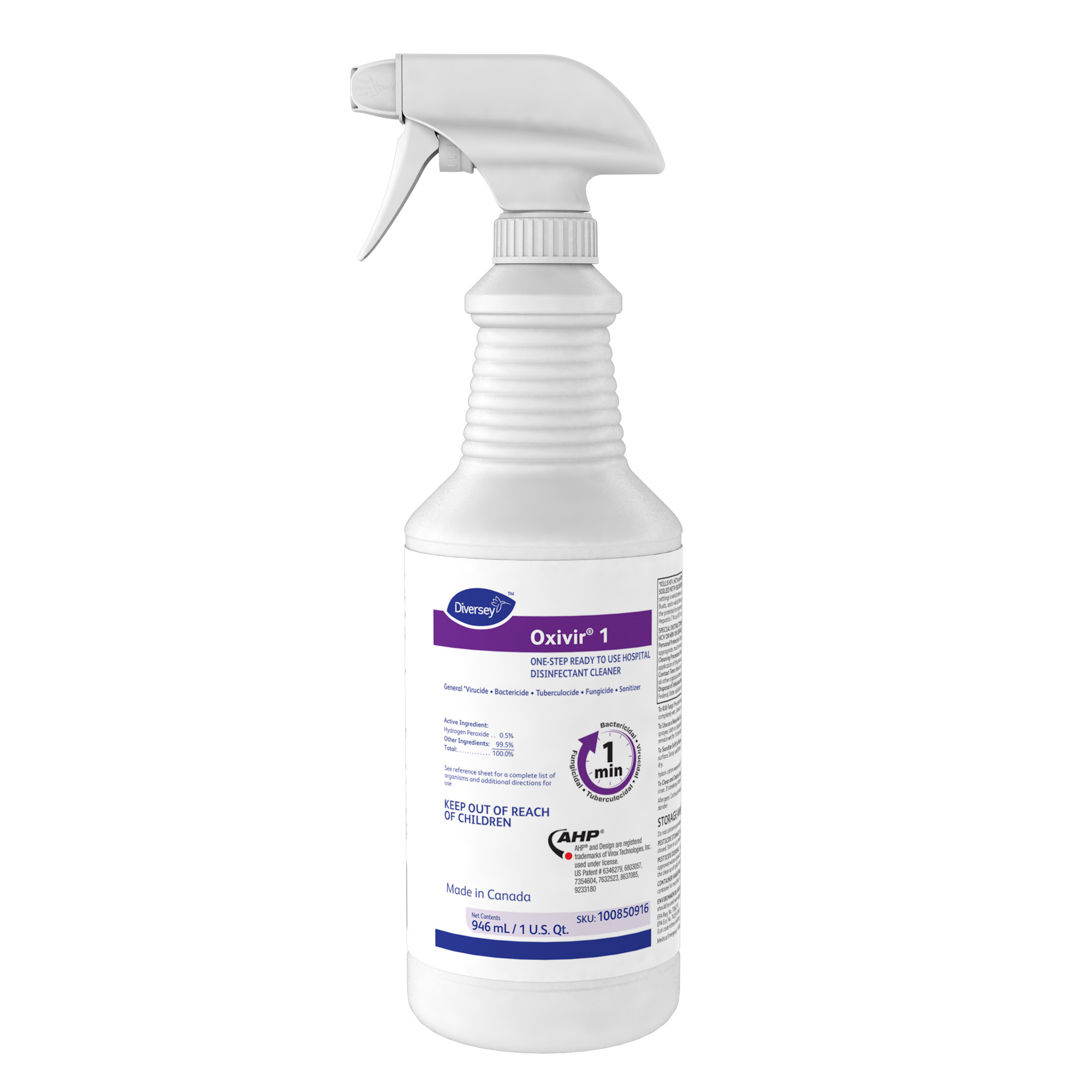 Diversey 100850916 Oxivir® 1 One-Step RTU Hospital Disinfectant Cleaner 32 oz Ready-To-Use Spray Bottle 12/case