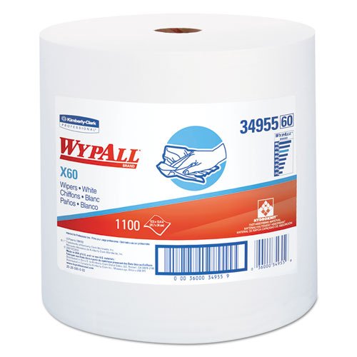 Kimberly-Clark 34955 White WYPALL X60 Wipers 1100 Sheets 12.5 x 13.4