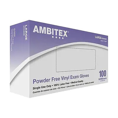 Ambitex Large Clear 4 Mil Vinyl Powder-Free Exam Gloves XXL 100/box