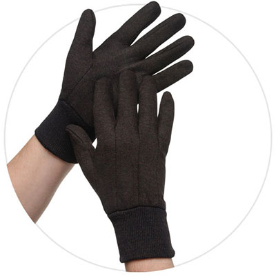 Men Brown Jersey 9z Plastic Dot Glove