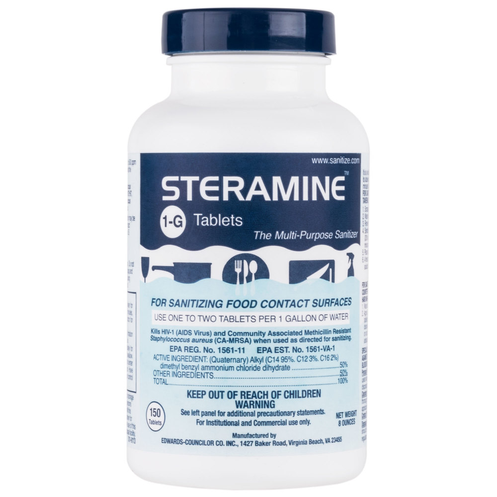 Steramine Sanitizing Tablets (Sanitabs) - 150/Bottle, 4/Case