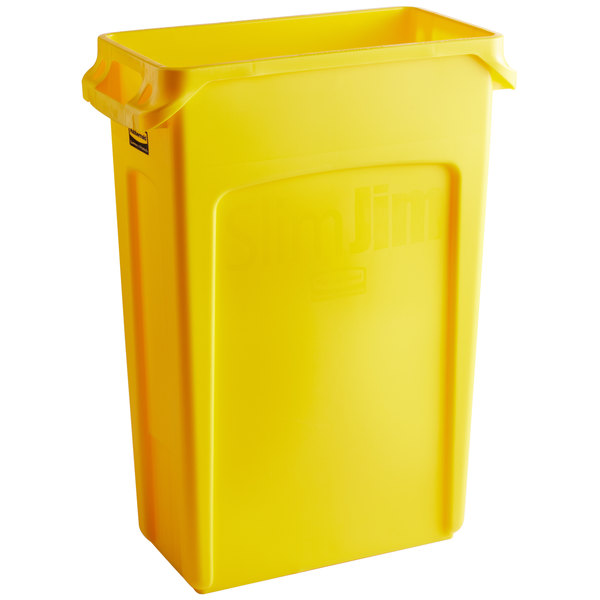Rubbermaid 92 Qt. / 23 Gallon Slim Jim Yellow Rectangular Trash Can 4/case