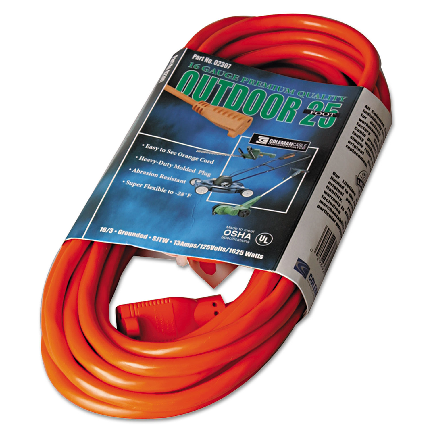 25ft Orange Vinyl Outdoor Extension Cord 13 Amp