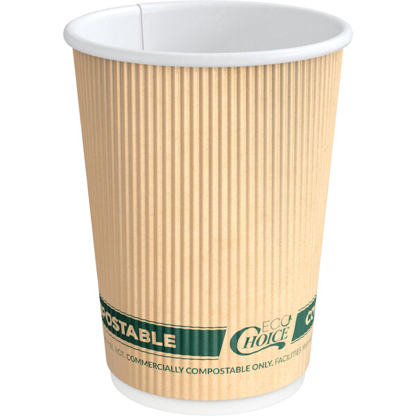 EcoChoice 12oz Double Wall Kraft Compostable Paper Hot Cup 500/case