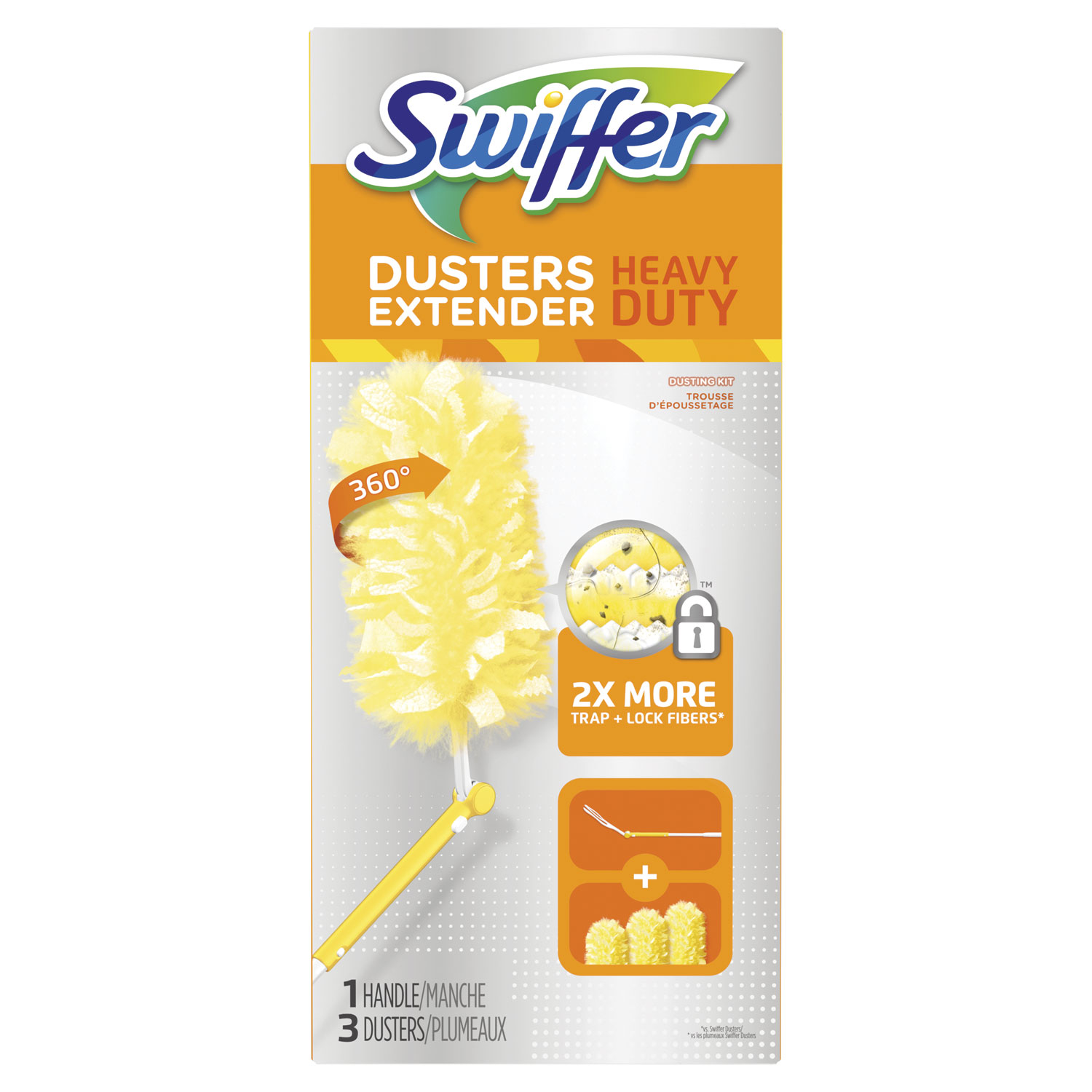 Swiffer Heavy Duty Dusters - Plastic Handle Extends to 3', 1 Handle & 3 Dusters/Kit, 6/Case