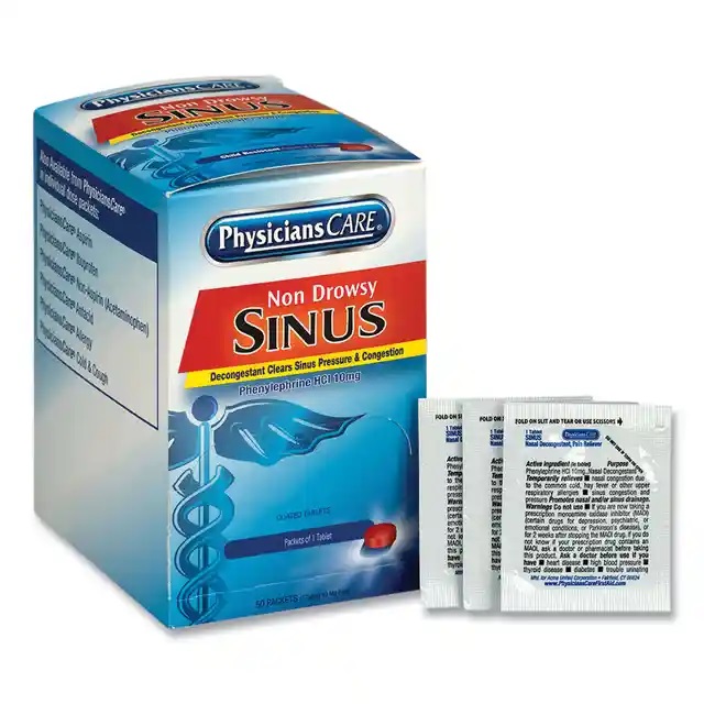 PhysiciansCare Sinus Decongestant Congestion Medication, One Tablet/Pack, 50 Packs