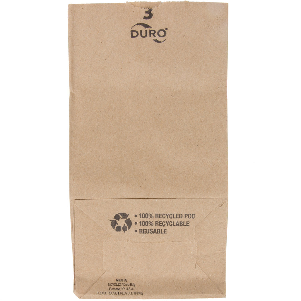 Duro Kraft Grocery Bag - 3 lb, 4 3/4" x 2 15/16" x 8 9/16", 500/Case