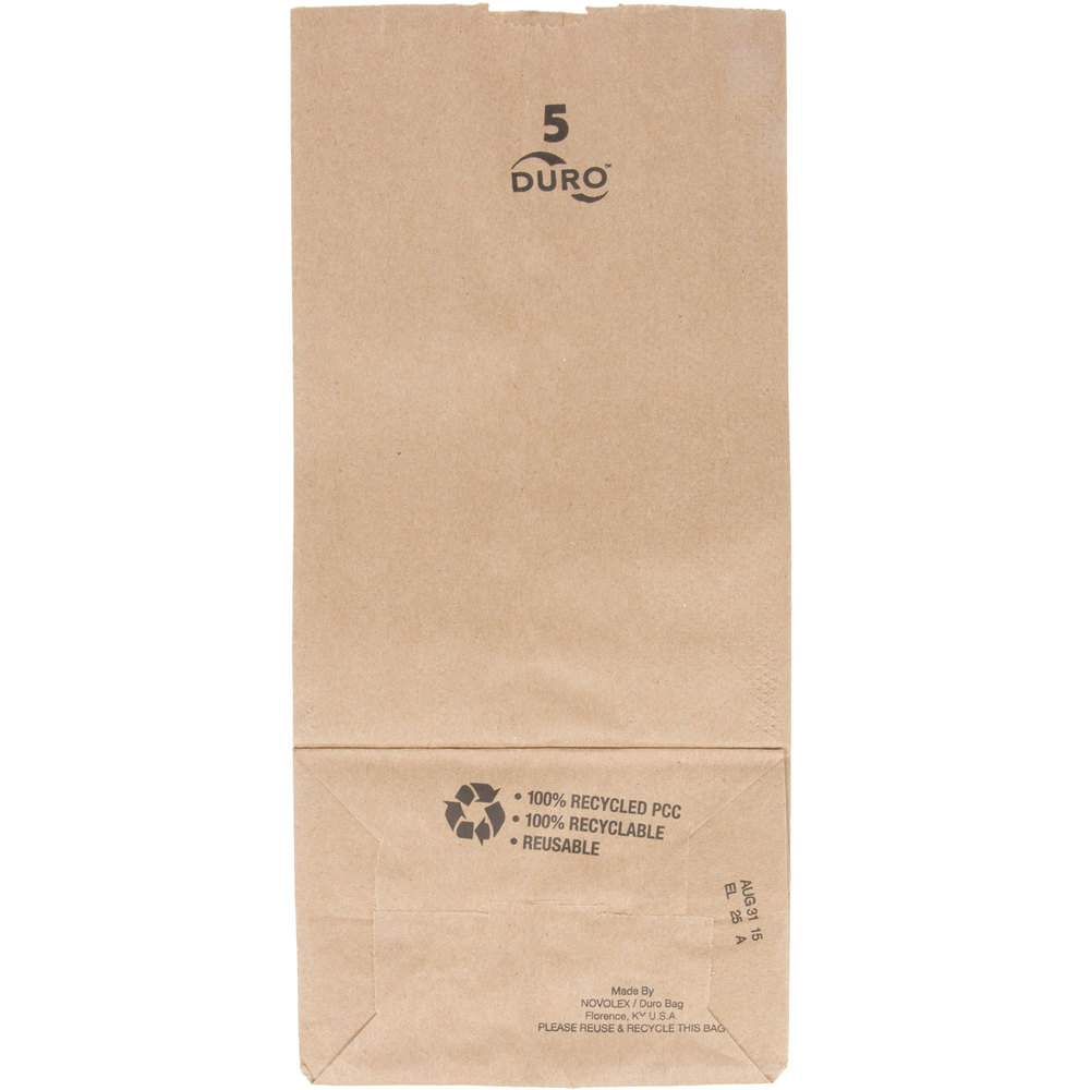 Duro Kraft Grocery Bag - 5 lb, 5 1/4" x 3 7/16" x 10 15/16", 500/Case