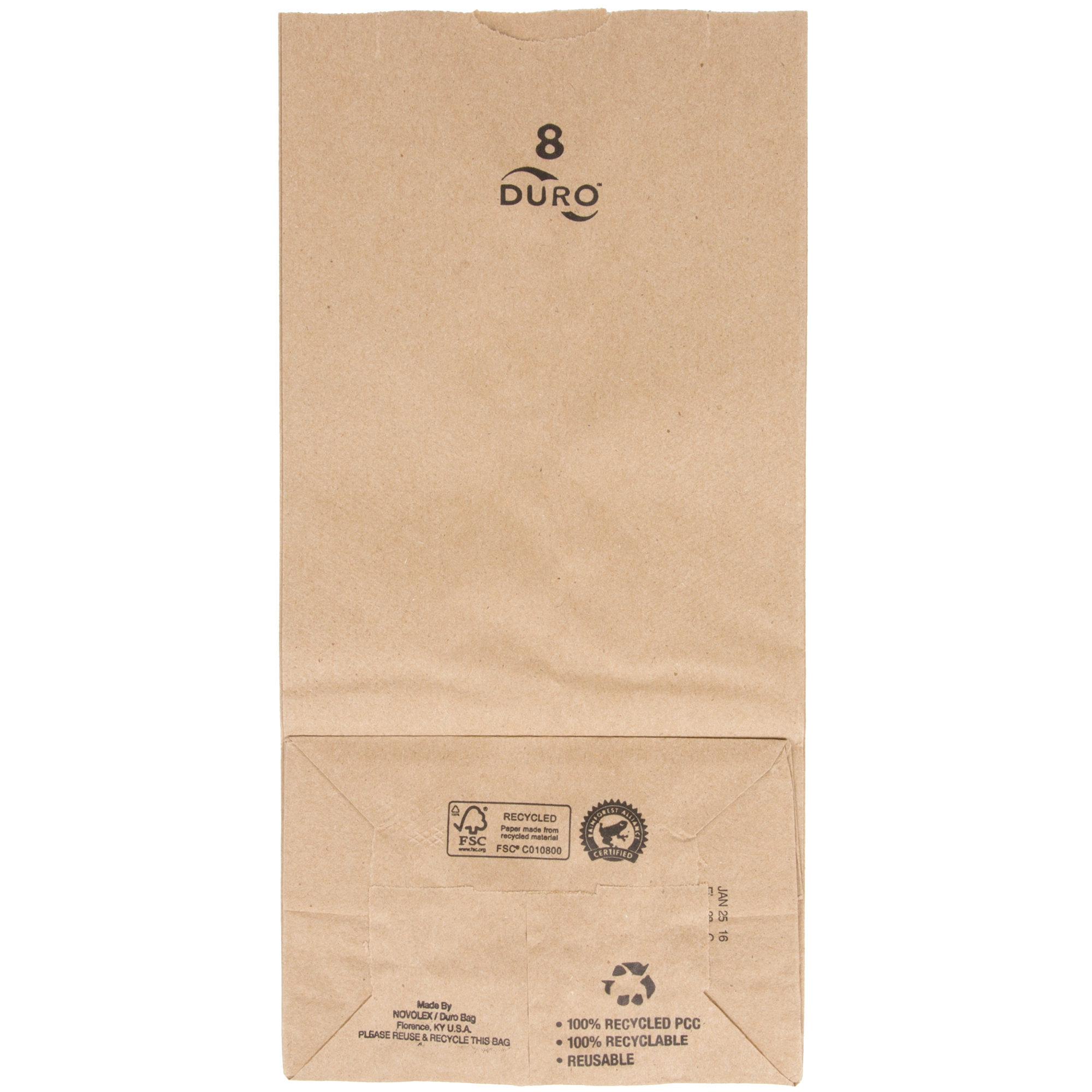 Duro Kraft Grocery Bag - 8 lb, 6 1/8" x 4 1/6" x 12 7/16", 500/Case