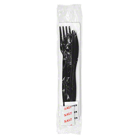 Cutlery Kit Heavy Black Knife Fork Teaspoon With Salt/Pepper and Napkin 250/case