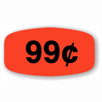 .99 Cents Red Orange DayGlo Price Labels 1000/roll