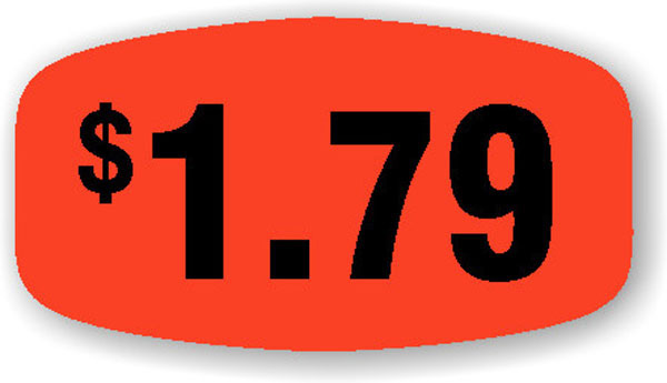 $1.79 Red Orange Label 12025 1000/roll