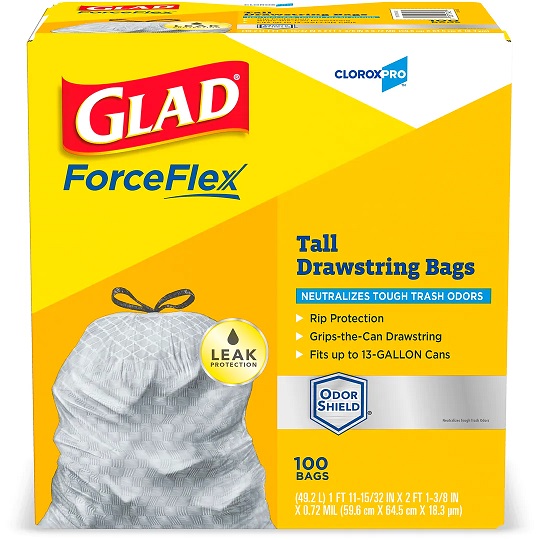 Glad ForceFlex Tall Kitchen Drawstring Can Liners - 23.75