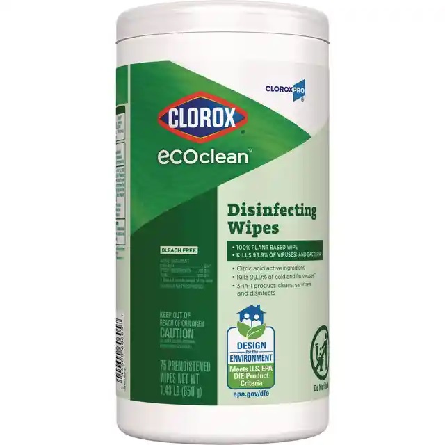 Clorox EcoClean Disinfecting Wipes, 1-Ply, 8 x 7, Unscented 6/case