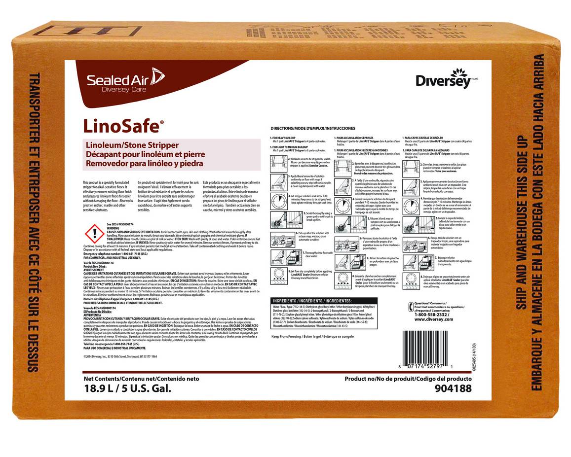 Diversey LinoSafe Linoleum Stripper - 5 Gallon Envirobox