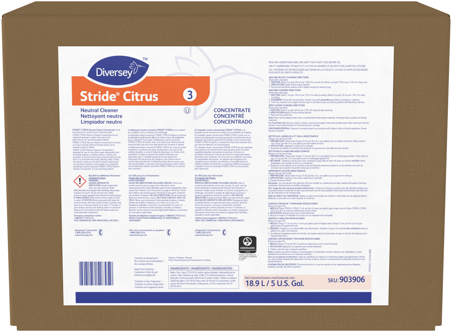 Diversey Stride Citrus Neutral Cleaner - 5 Gallon Envirobox