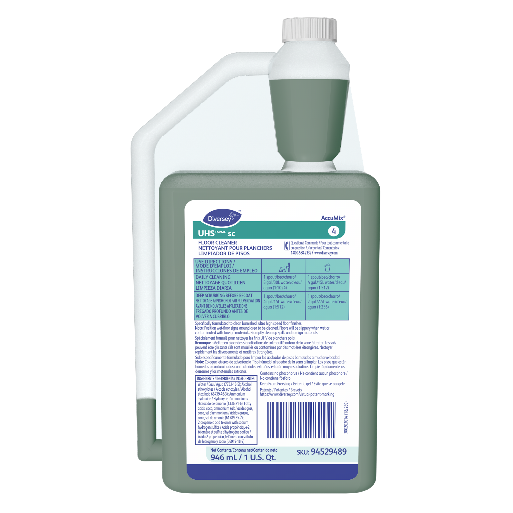 Diversey UHS SC Floor Cleaner - 32 oz, AccuMix, 6/Case