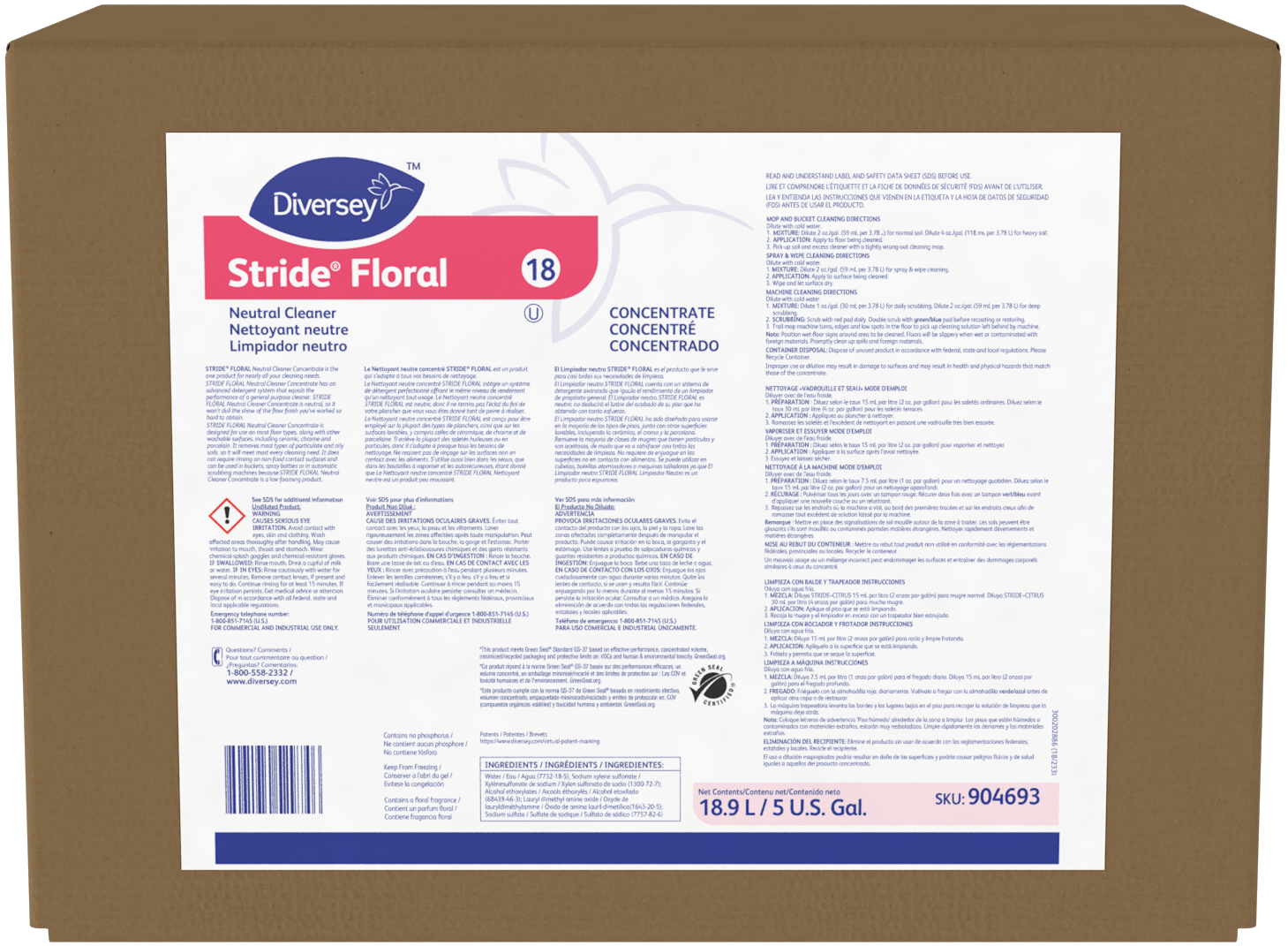 Diversey Stride Floral Neutral Cleaner - 5 Gallon Envirobox