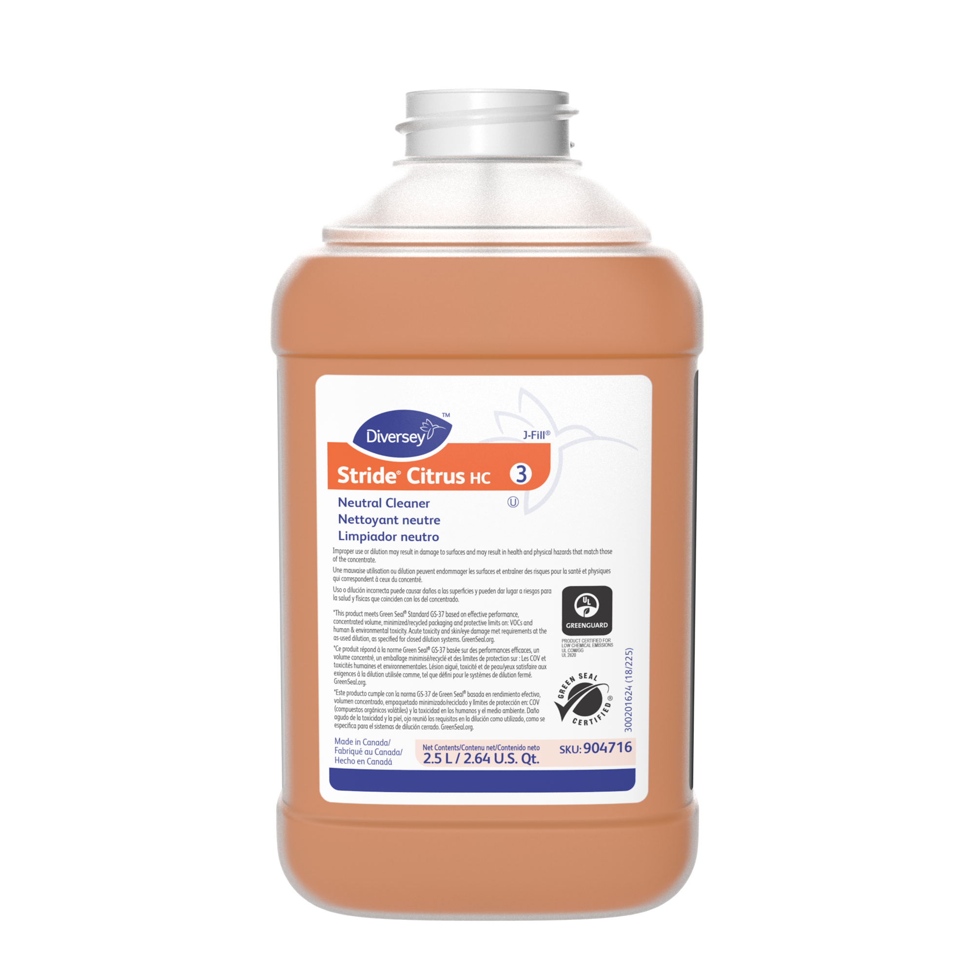 Diversey Stride Citrus Neutral Cleaner- 2.5 L J-Fill, 2/Case