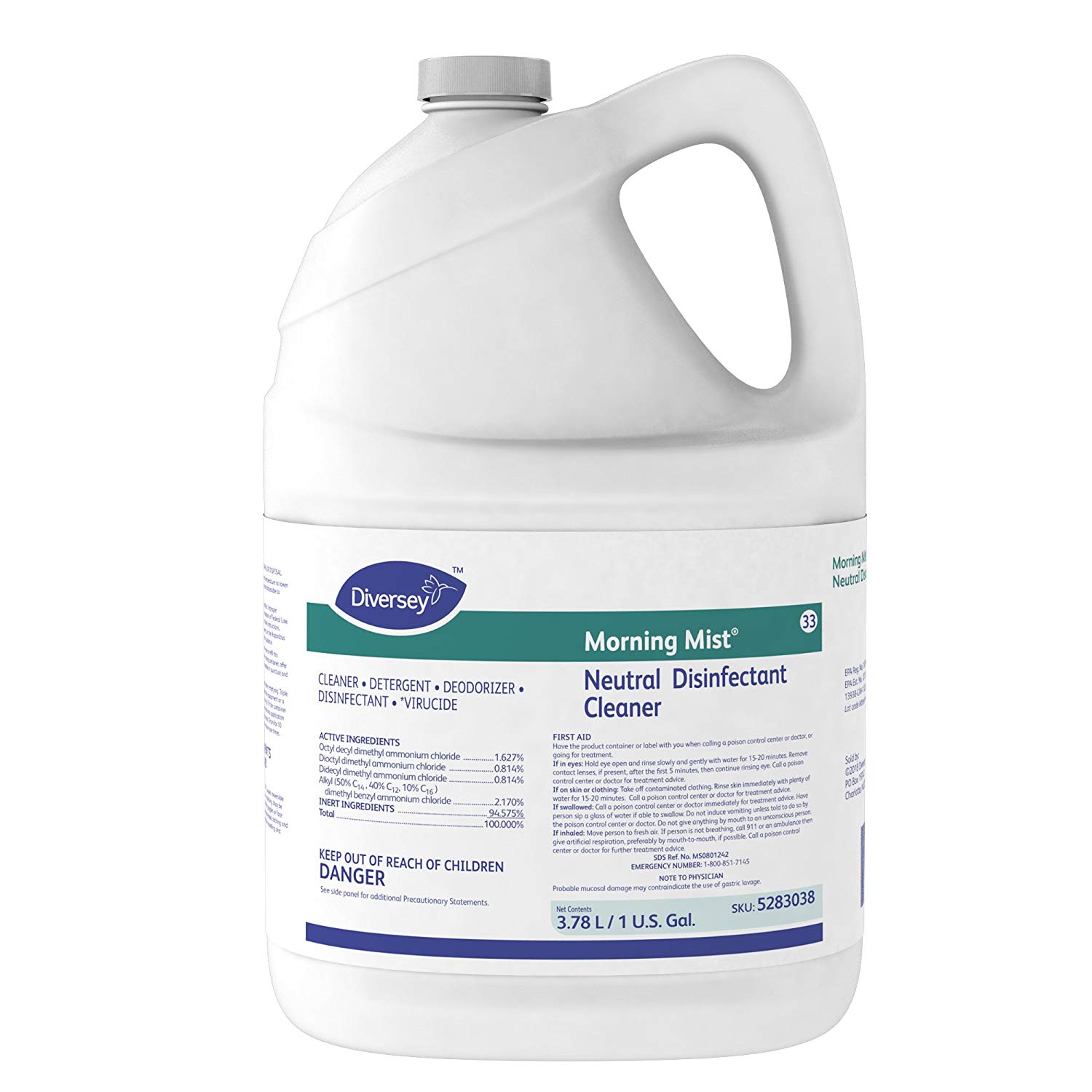 Diversey Morning Mist Neutral Disinfectant Cleaner - 1 Gallon, 4/Case