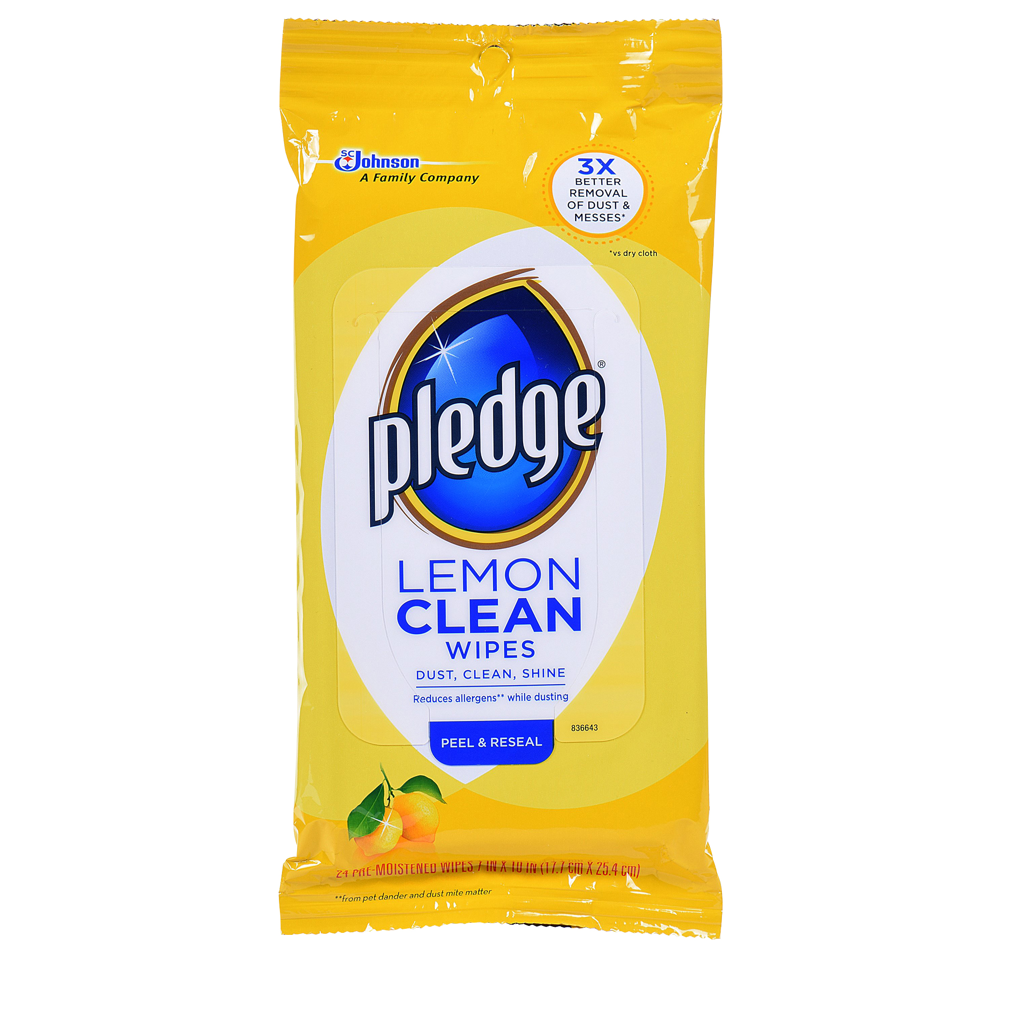 Pledge Lemon Clean Wipes - 24 ct., 12/Case