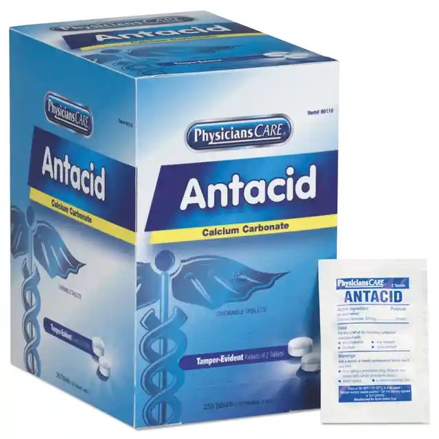 First Aid Only Over the Counter Antacid Medications for First Aid Cabinet, 2 Tablets/Packet, 125 Packets/box