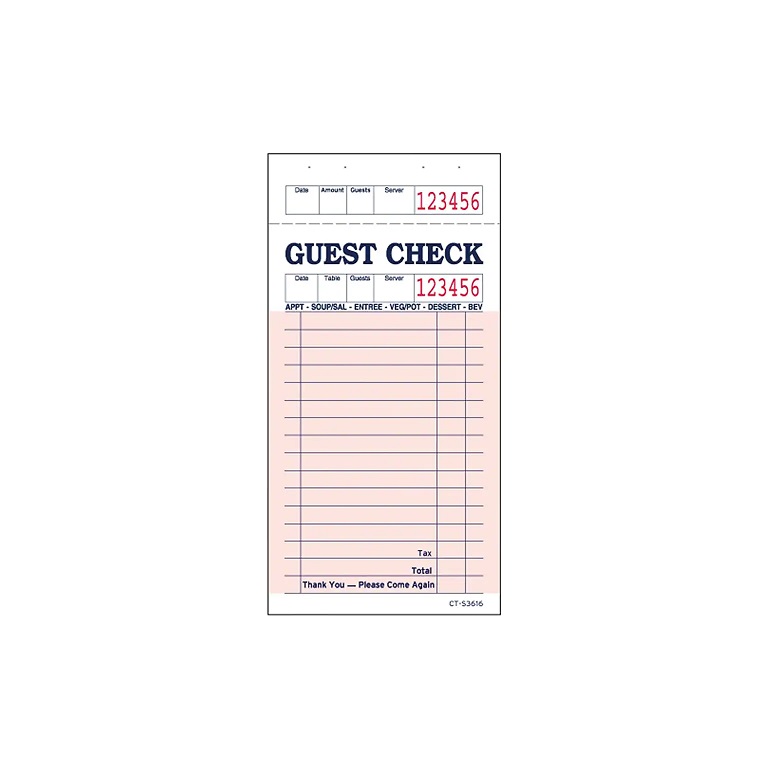 Single Copy Salmon 16 Line Guest Checks 100 checks/book 50 books/case