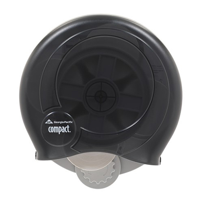 GP Compact® High Capacity Coreless Rotary Four Roll Bathroom Tissue Dispenser with Key Lock - Translucent Smoke, 5.5