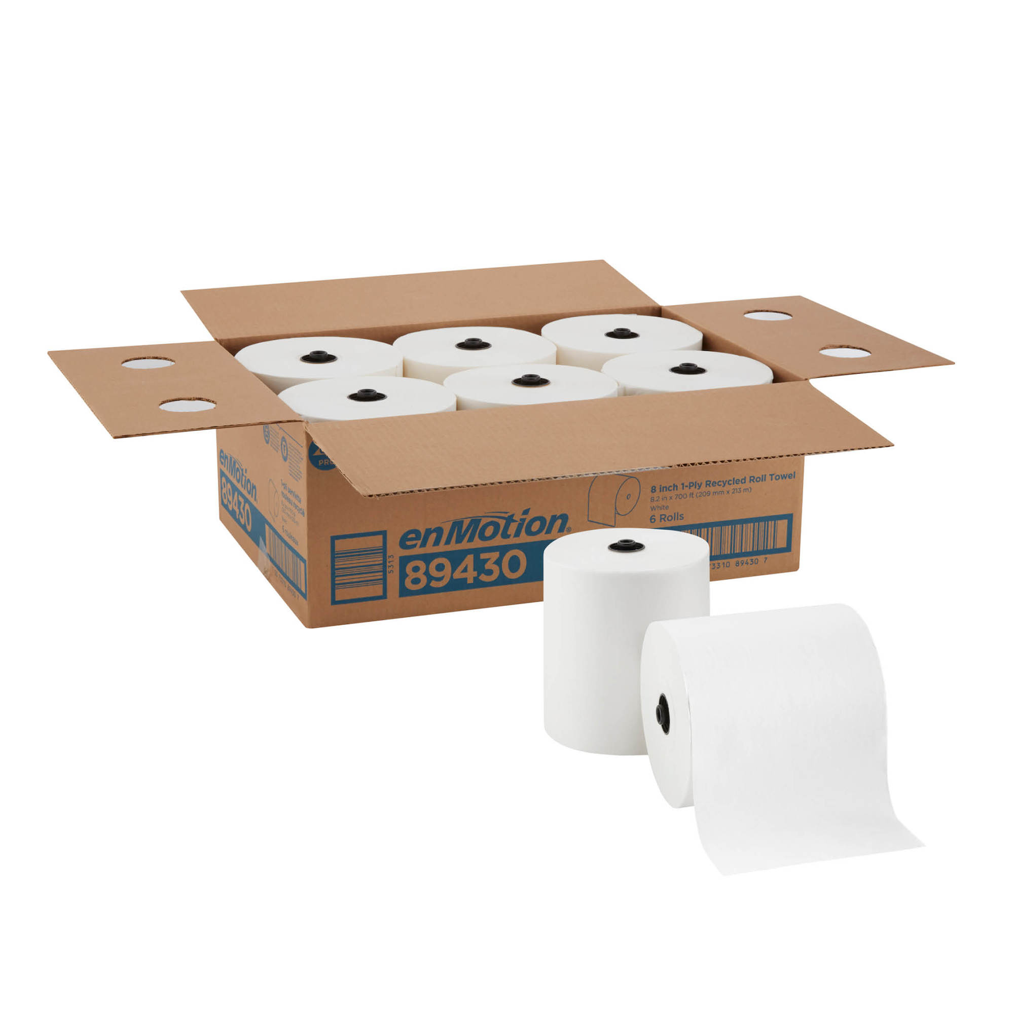 Enmotion® 8" Recycled Paper Towel Rolls - White, 8" x 700', 6/Case