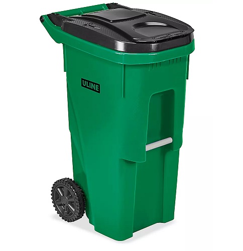 35 Gallon Green Trash Can with Wheels