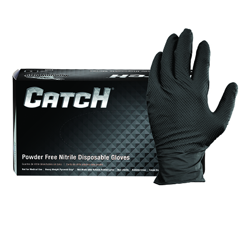 Catch® Black Nitrile Gloves with Pyramid Grip® Texture, 9 mil Large 100/box 10 box/case