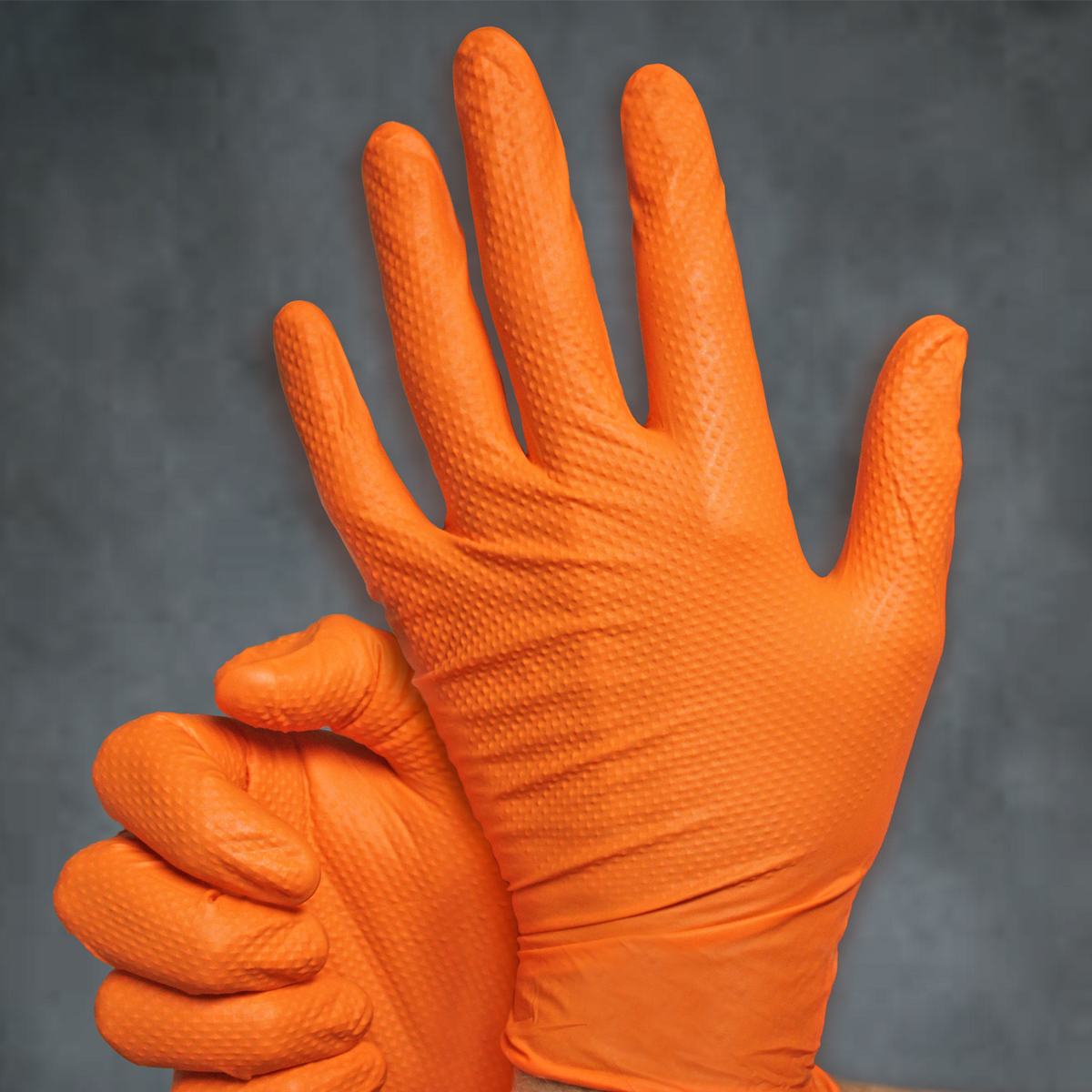 Catch® Orange Nitrile Disposable Powder Free Gloves with Pyramid Grip® Texture Large 10 boxes/case