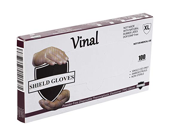 Stretch Vinal Non Examination Shield Gloves, Powder-Free, Clear - Extra Large, 1.5 mil
