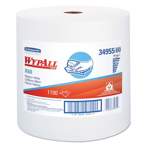 Kimberly-Clark 34955 White WYPALL X60 Wipers 1100 Sheets 12.5 x 13.4 Roll