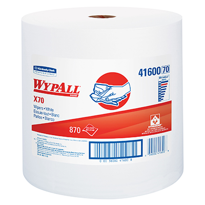 Wypall® X70 Jumbo Roll Rags - 12.5in x 13.4in, White, 870 rags