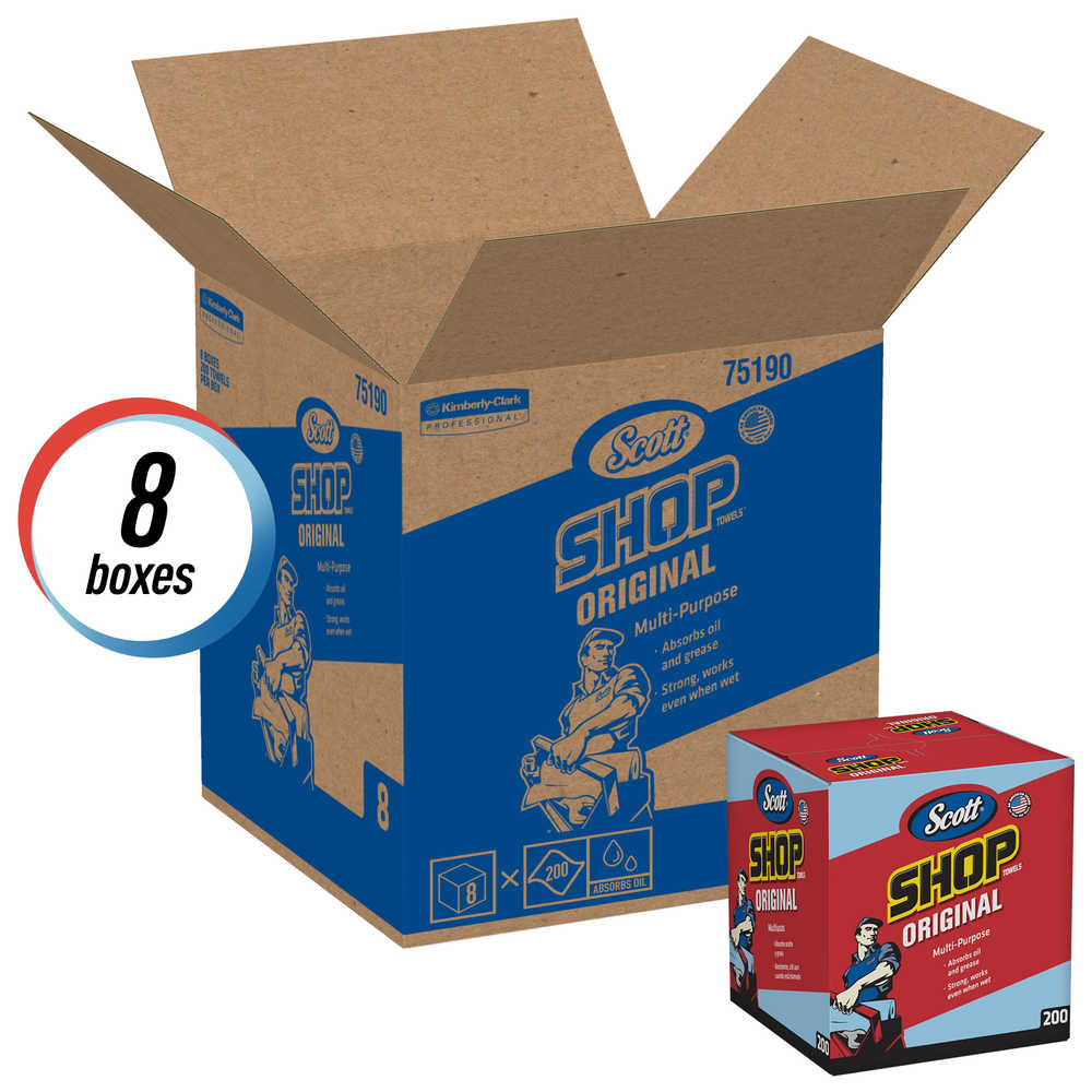 Scott Shop Towels Pop Up Box - 10" x 12", Box, 200 Count, 8/Case