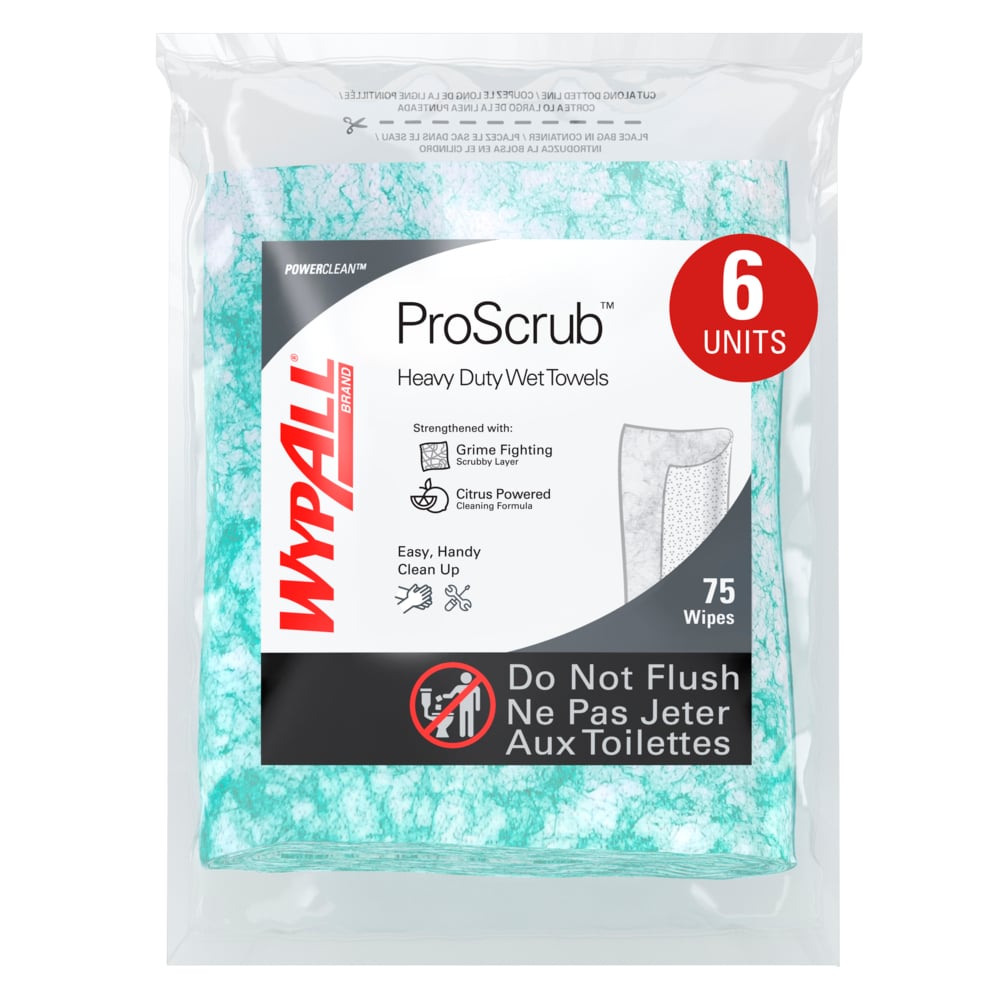 WypAll® PowerClean™ ProScrub™ Heavy Duty Wet Towels Refill 6packs