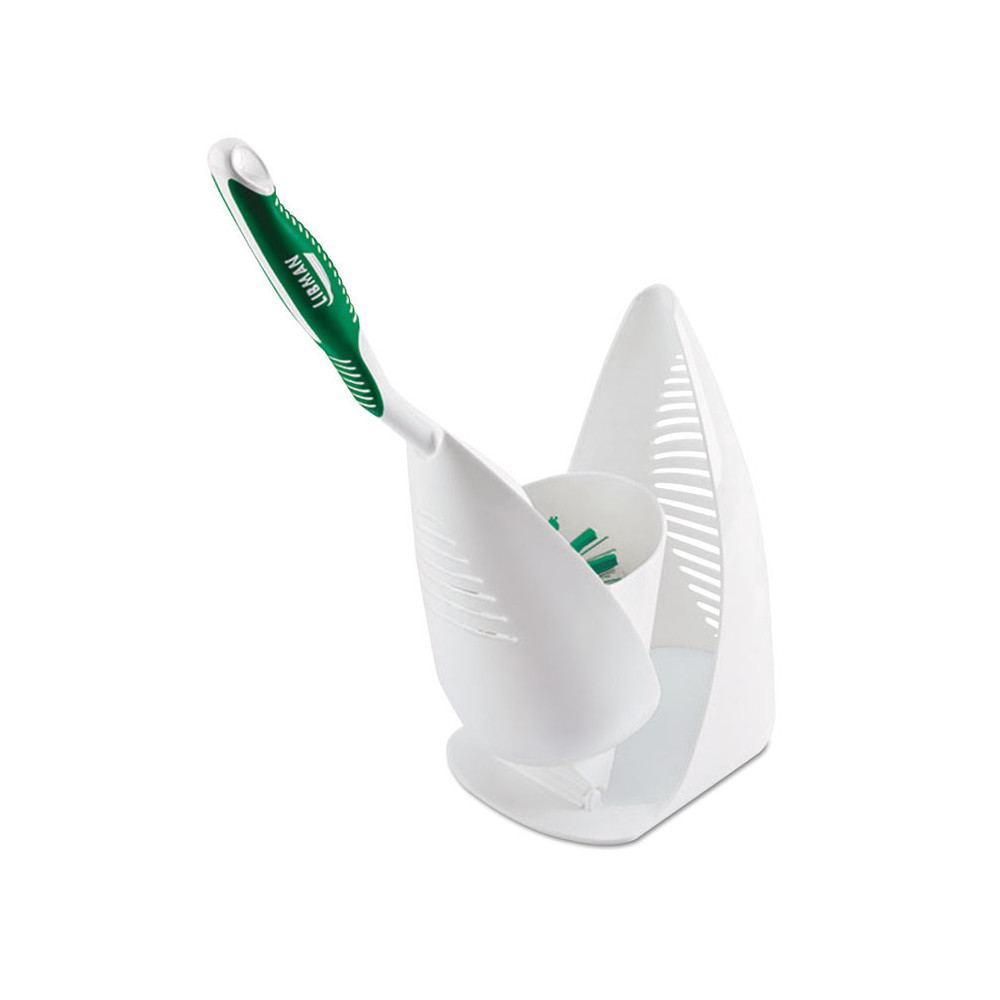 Green and White  Angled Toilet Bowl Brush and Caddy 4/case