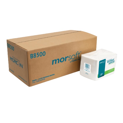 B8500 Morsoft® 1-Ply 9 x 9 White Beverage Napkin 500/pack 8 packs/case