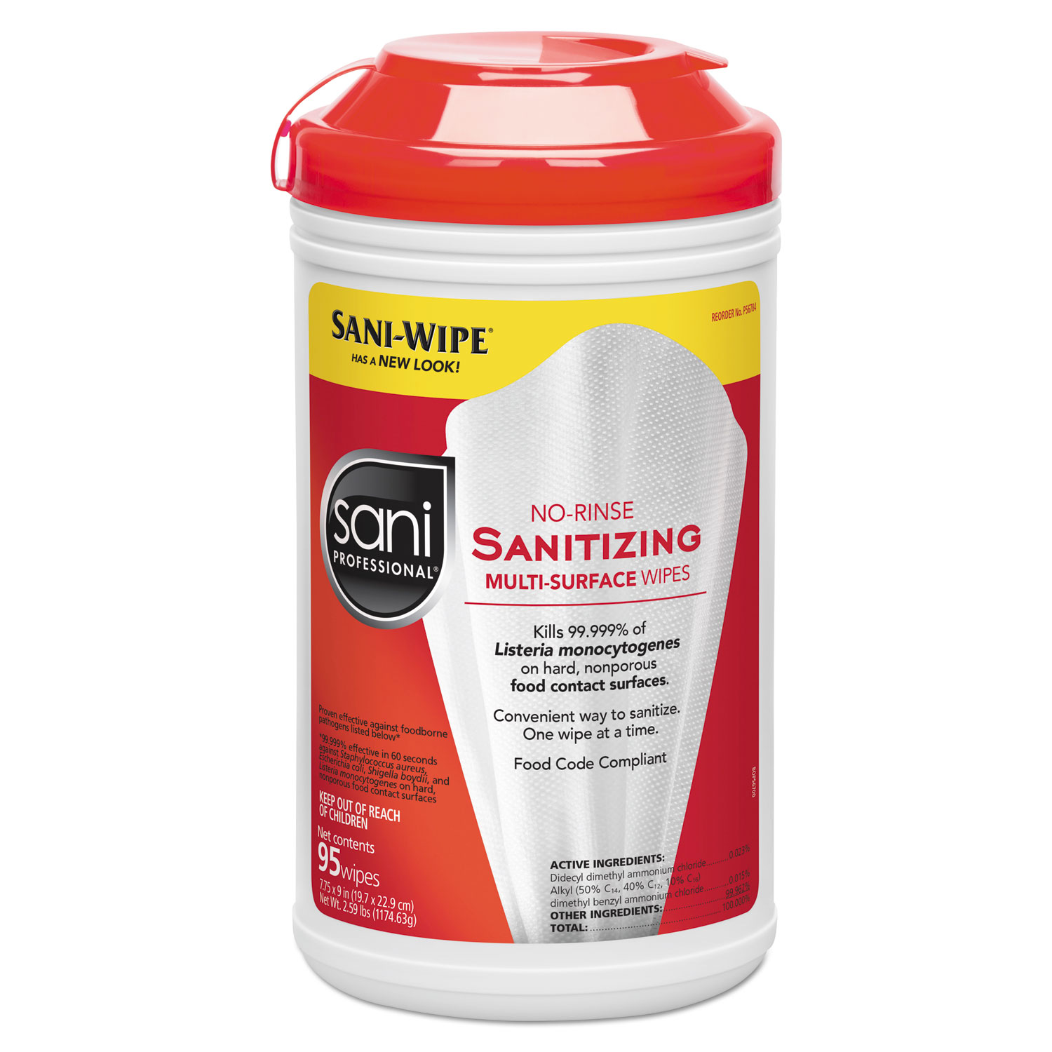 Sani Professional No-Rinse Sanitizing Multi-Surface Wipes - White, 95/Container, 6/Case