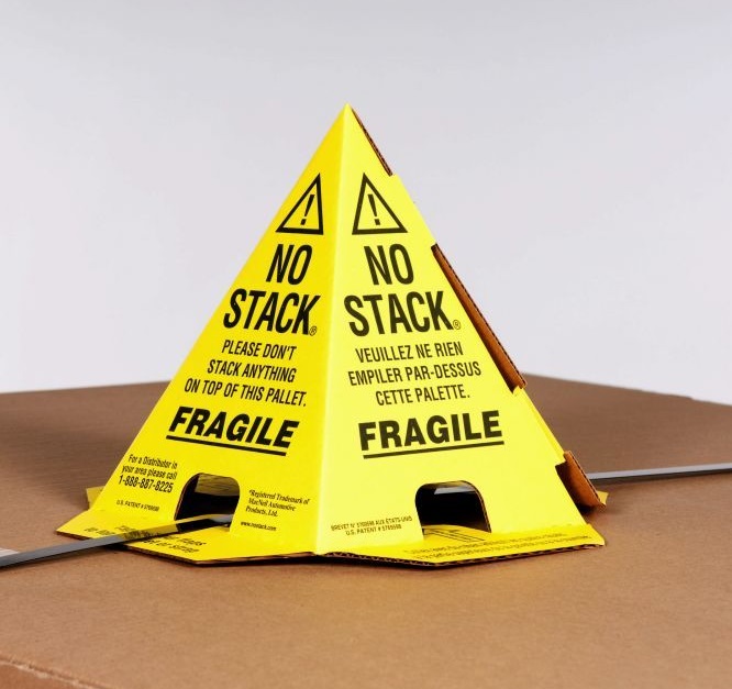 No Stack Pallet Cones 8 x 8 x 10 Yellow/Black Tri-Lingual : English, Spanish & French (50/case)