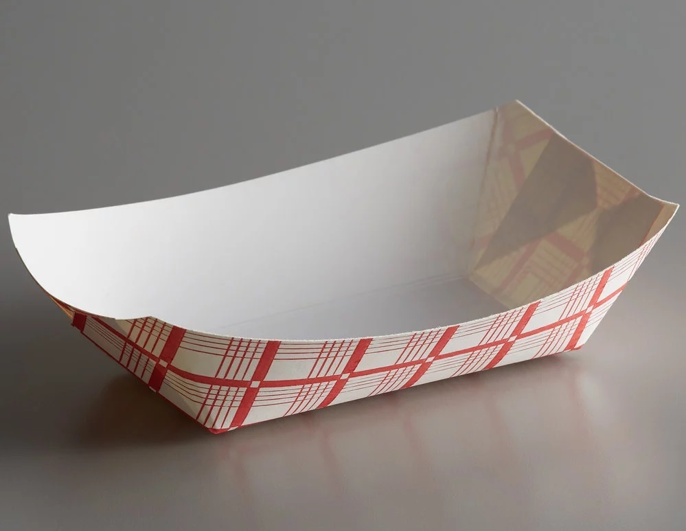 #100 1lb Paper Food Tray - Red Plaid, 1000/Cs