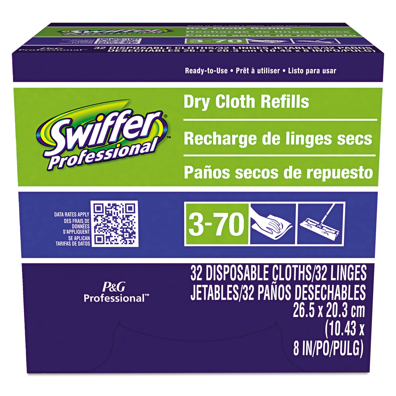 Swiffer Dry Refill System, Cloth, White, 10In, 32/Box, 6 Boxes