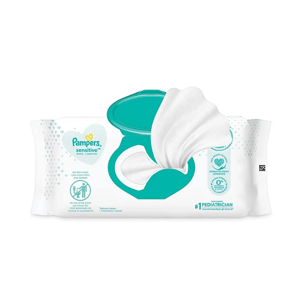 Pampers Sensitive Baby Wipes 1-Ply, 6.8 x 7, Unscented 56/pack 8 packs/case