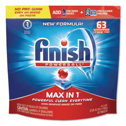 Finish Powerball Max in 1 Dishwasher Tabs Fresh Scent 63/pack 3/case RAC93269