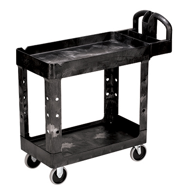Rubbermaid® Heavy-Duty Utility Cart with 2 Lipped Shelves - Black, Small