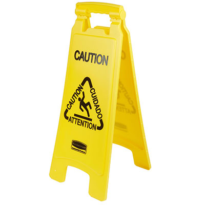 Rubbermaid® Multilingual Caution Sign, Easel-Style, Yellow, 25 in, 6 signs