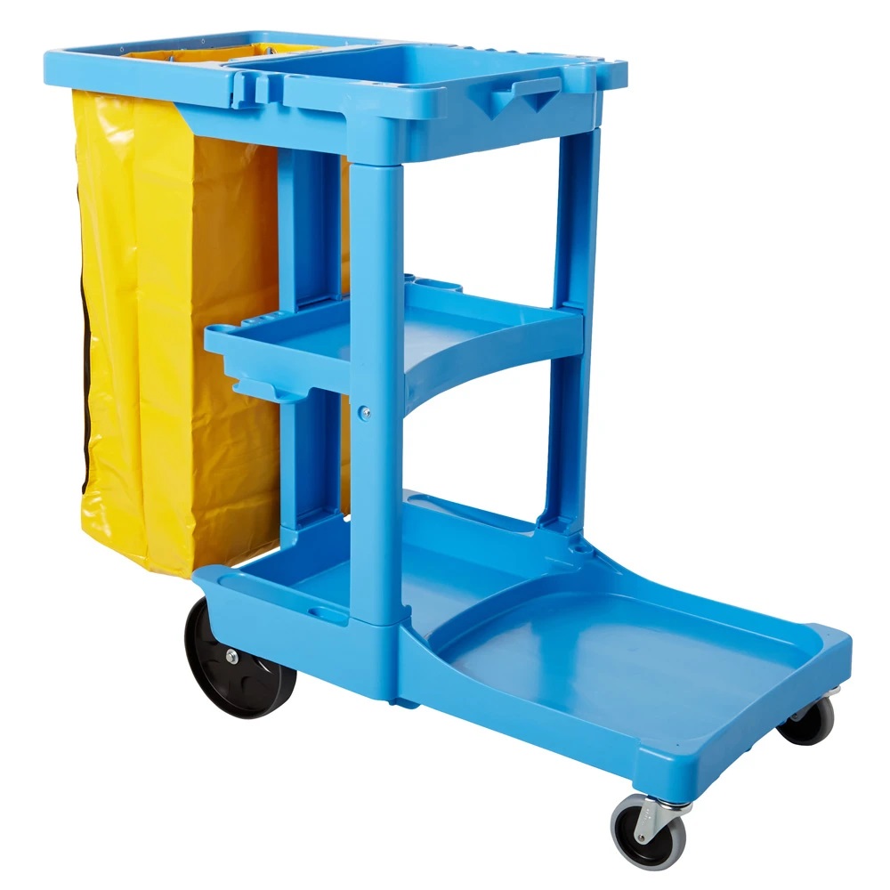 Rubbermaid 6173-88 Blue Janitor Cart With Zippered Yellow Vinyl Bag
