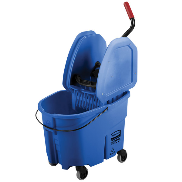 Rubbermaid WaveBrake® 35 Qt. Blue Mop Bucket with Down Press Wringer 2
