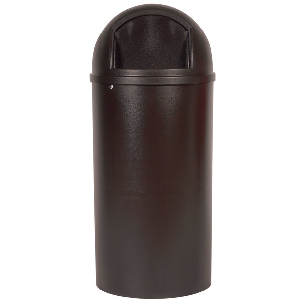 Rubbermaid Marshal Classic Brown Round 25 Gallon Resin Waste Receptacle with Retainer Bands